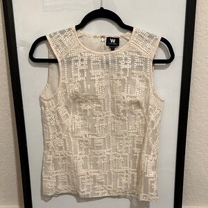 W by Worth Cream Textured Sleeveless Blouse